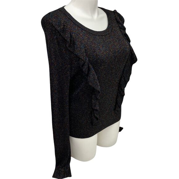Forever 21 Sweater Women 3x Ruffle Ribbed Knit Metallic Holiday Work Party Black - Picture 6 of 13